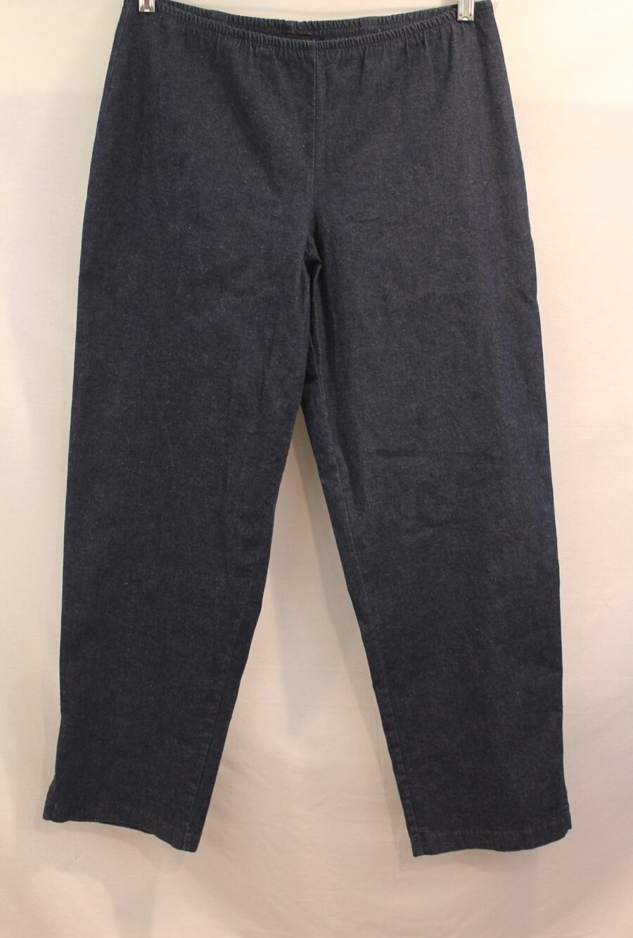 Eileen Fisher Straight Ankle Side Zip Pants Womens size M Blue Stretch Denim